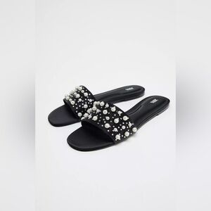 Zara Black Sandals with Pearl Details